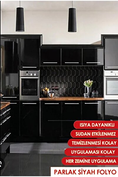 Genel Markalar 61 cm x 1 metre Parlak siyah kaplama folyosu kendinden yapışkanlı