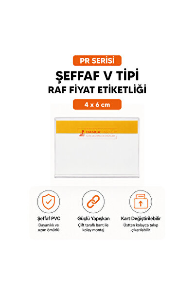 damga market Şeffaf PVC Yapışkanlı V Tipi Raf Fiyat Etiketliği 4 cm x 6 cm 25...
