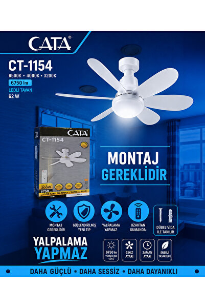 DAP Cata CT-1154 Lodos 62W Vantilatör LED Ampül 3 Renk Dimmerli ( Kumandalı -...