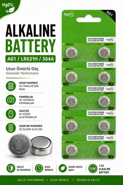 Kenko AG1 (LR621H / 364A) AG 1 Düğme Pil 10 Adet