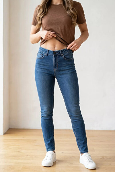 Aryena Dark Blue Women's Lycra Ankle Length Jean Denim Trousers