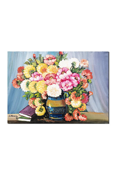 artnova Tablou cu crizanteme si carti pictat manual, Beatitudine, 70x50cm ule...