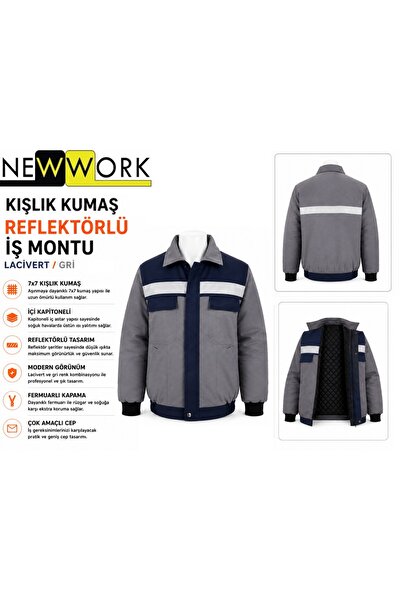 Newwork 7/7 GRİ-LACİVERT KAPİTONELİ ÇİFT RENK REFLEKTÖRLÜ İŞ MONTU