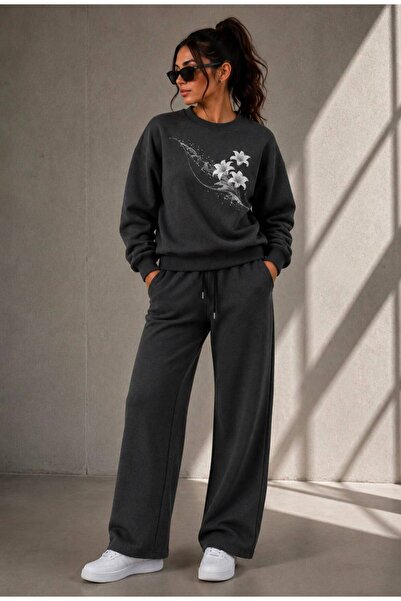 TREND EMMODA Women's Floral Printed Oversize Sweatshirt and Regular Sweatpant...