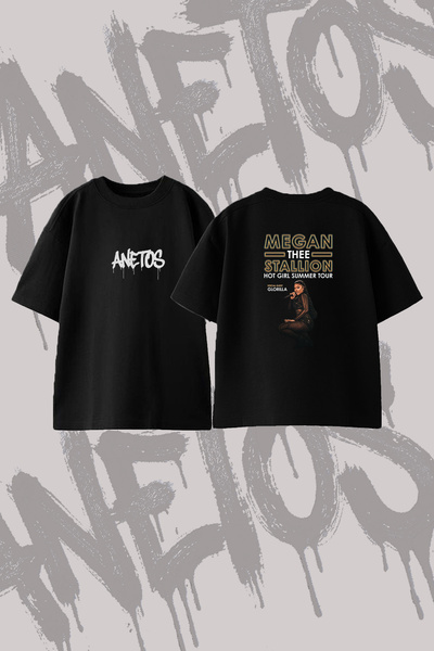 Anetos Megan Thee Stallion_7 Design Printed Oversize Crew Neck T-Shirt Black