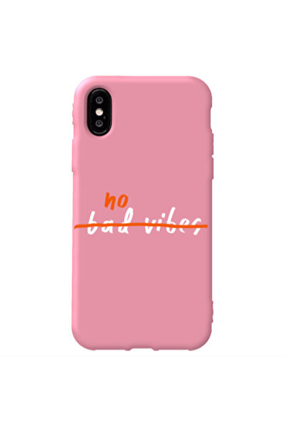 Other Apple iPhone Xs Max No bad vibes 2 Pink Colored Silicone TPU Θήκη