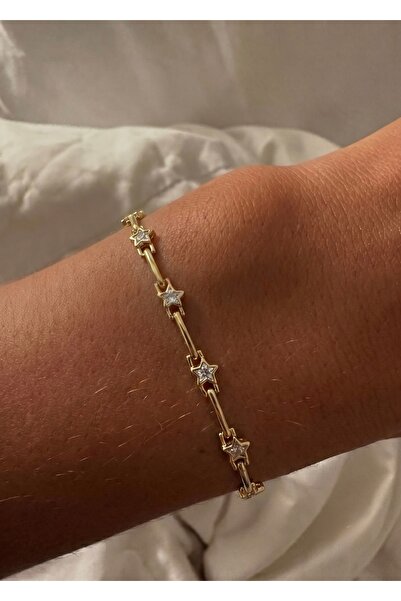 KİLİGİSTANBUL 14K ALTIN GÖRÜNÜMLÜ PREMİUM YILDIZLAR BİLEKLİK 16+3 CM