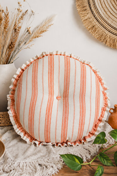 Elegancembroidery 45 cm Round Orange Striped Throw Pillow – Decorative Pillow...