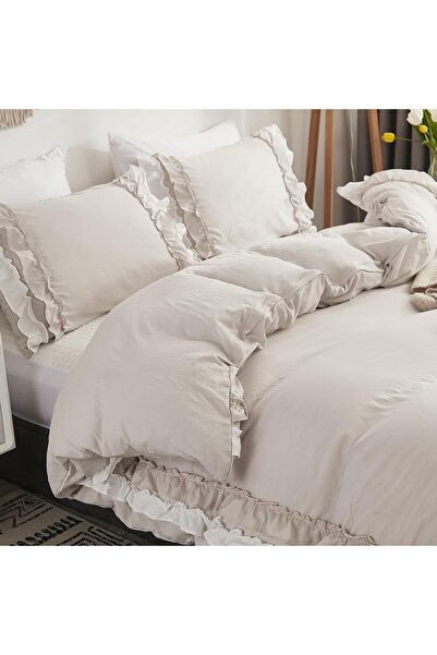 Generic Herside Ruffle Duvet Cover Double Boho Bedding 2 Layers Beige White R...