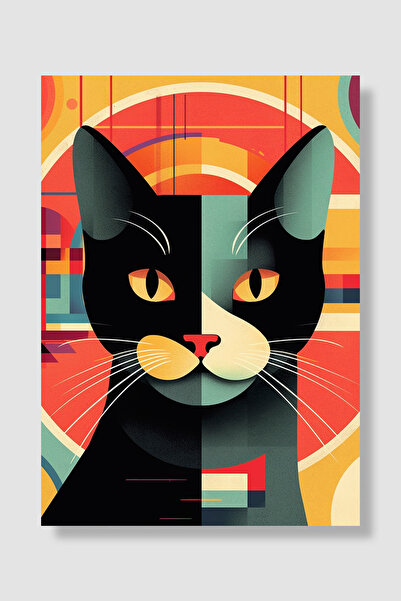 Luna Marissa Cat Poster Geometric Bauhaus Style Colorful Cat Portrait Wall De...
