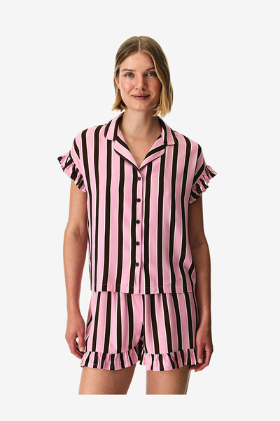 Penti Women Lily Striped Short Sleeve Shirt Shorts Brown Set