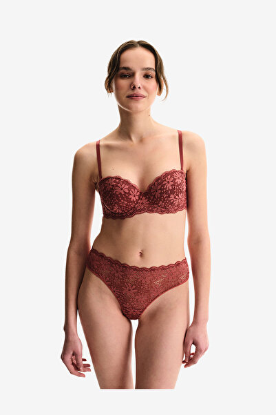Penti Women Pop Up Lace Bordeaux Strapless Wired Padded Bra