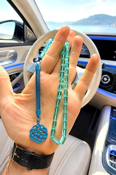 A-STİL TAKI Men's Gift Box Cut-Out Wrist Length Sea Blue Fire Amber Prayer Beads