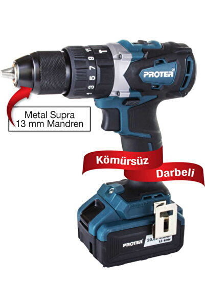 Proter pst 740 bl kömürsüz darbeli şarjlı matkap 13 mm - 20 . 0 v - 4 . 0 ah/...