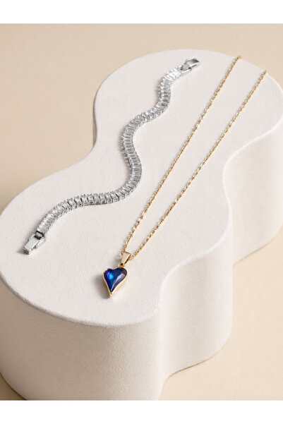 Seyn Accessory Steel Blue Crystal Heart Necklace Women's Anti-Allergic Stainl...