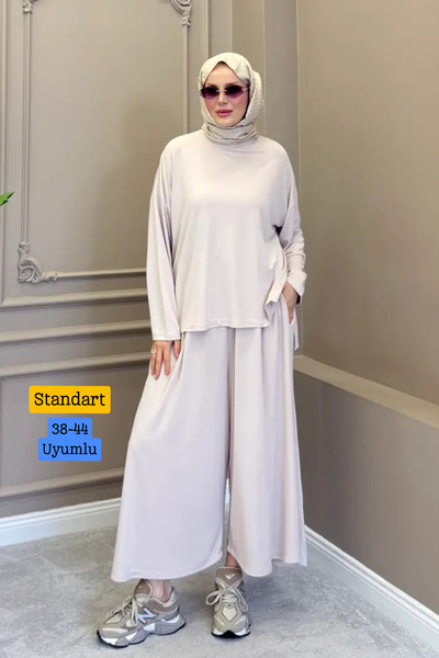 Mogi Butik Women's Modal Pique Wide Leg Pants Comfortable Fit Two-Piece Hijab...