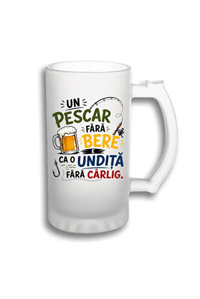 peGiftuiala Halbă Bere Personalizată 500 ml – Un Pescar fără Bere