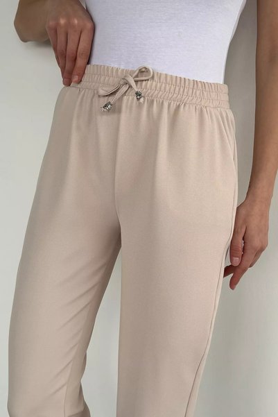 Aryena Stone Women's Elastic Waist Fabric Trousers