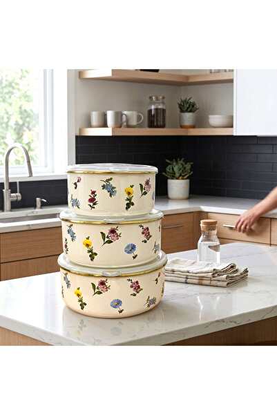 ACAR Petit Fleur Collection Enamel 3-Piece Storage Container Xap-10439