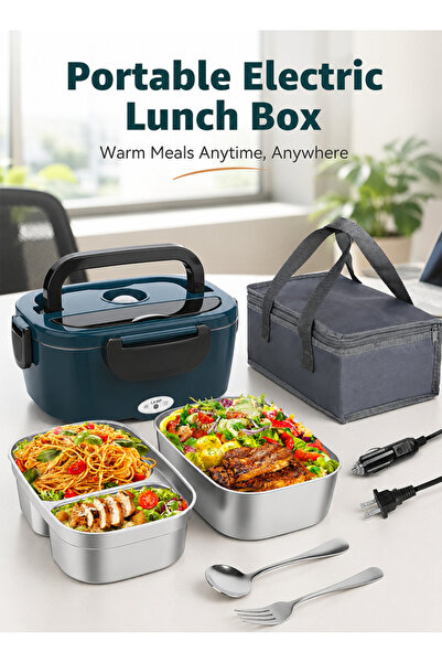 Pomefar 80W Portable Electric Heated Lunch Box, Stainless Steel Food Warmer f...