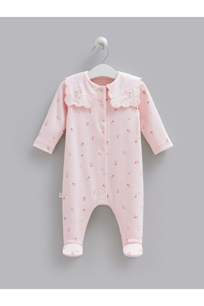 Caramell 100% Cotton Rose Collared Girls' Jumpsuit Pink