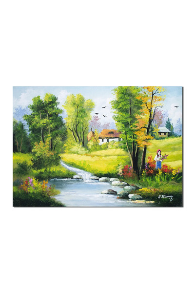 artnova Tablou peisaj din natura pictat manual, La zi de sarbatoare, 70x50cm ...