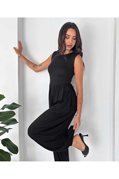 Budan Export Women's Basic Sleeveless Crew Neck Drawstring Waist Pocketed Loo...