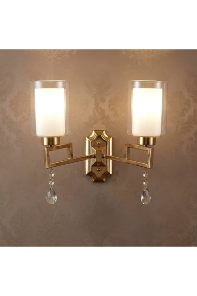 Happy Light Gold Color Crystal Glass Wall Sconce Applique with Glass Cover