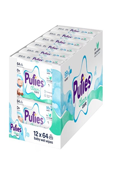 Puffies Pufies Clean Care Υγρά Μαντηλάκια, 99% Νερό, 12x64 τεμάχια