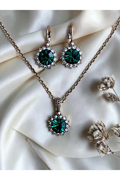 FAYRA ACCESSORIES Crystal Stone Sun Figure Necklace and Earring Set