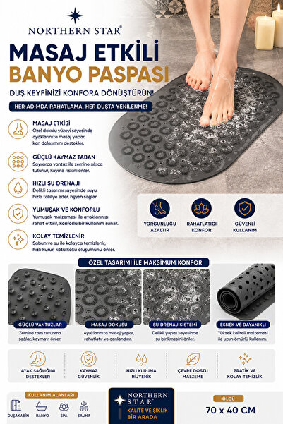 Northern Star Masajlı Silikon Banyo Paspası Vantuzlu Banyo Ve Duş Kaydırmazı ...