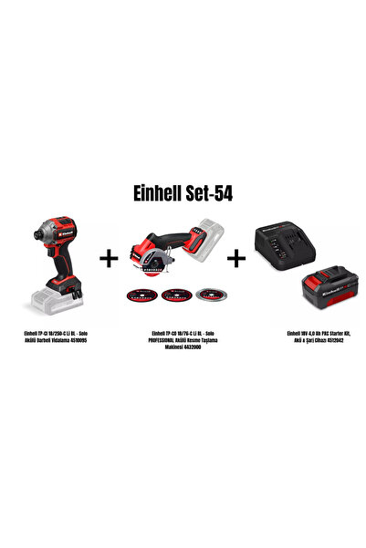 Einhell Set-54 (18/250 Darbeli Vidalama+18/76-C Li BL Kesme Taşlama Makinesi+...