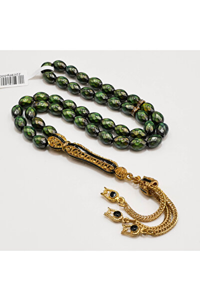 Generic Ihsas Stone Rosary 45 Beads 6.5x8.5mm Faceted Emerald Green Oval Pray...