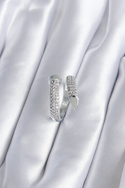 Epilons Brass Silver Rk Zircon Stone Nail Model Women's Ring