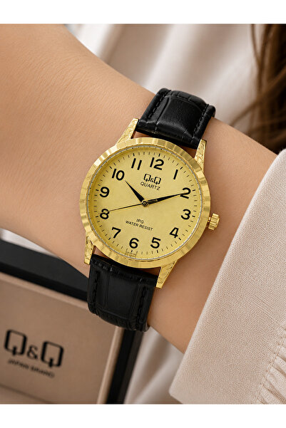 Q&Q Women's Wristwatch Gold Color Case Leather Strap Casual and Stylish Combi...