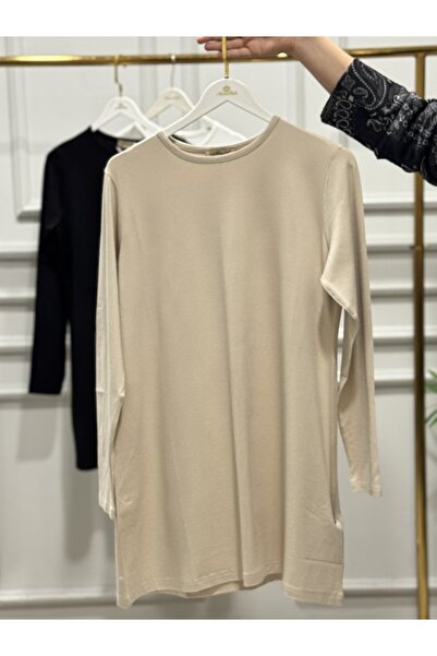 EFRAZE 408 Crew Neck Long Sleeve Blouse Beige