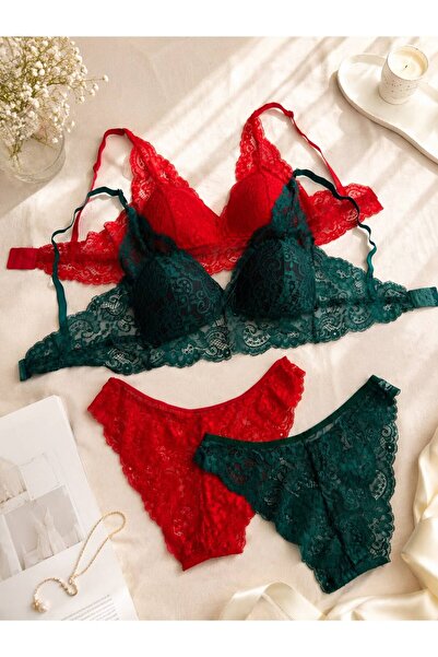 cdh çeyize dair herşey Ruby Emerald Lace Bralet Set – Unlined Lace Bra and Pa...