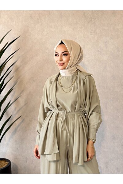 ALANURMODA 22883 سترة بياقة شال، طقم من 3 قطع، لون نعناعي