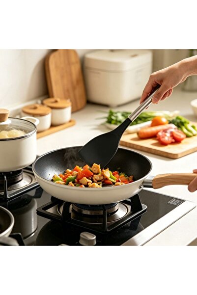 Re Spatulă de gătit cu cap pătrat din silicon mâner oțel inoxidabil 36 cm, re...
