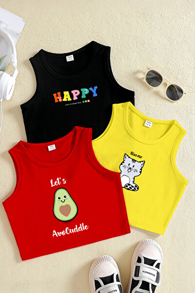 MYADA Tarz Baskılı Kız Çocuk 3'lü Crop Set 23025 22882 22899