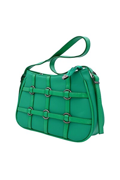 Smooth Bags Emerald Green Women's Shoulder Bag with Metal Ring Detail Casual Bag