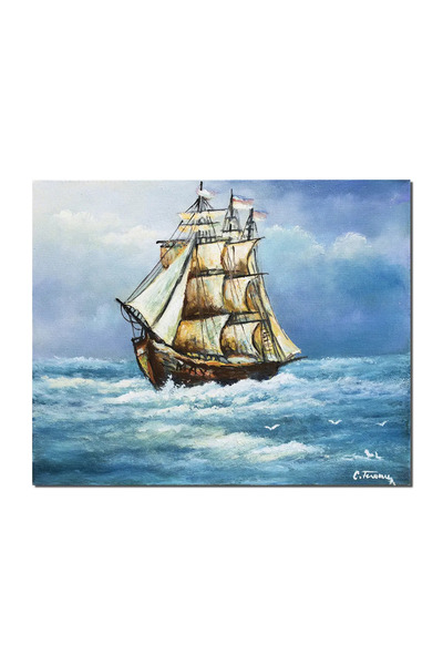 artnova Χειροποίητη ζωγραφική θαλασσογραφία με ιστιοφόρο, Στον άνεμο, 50x40εκ...