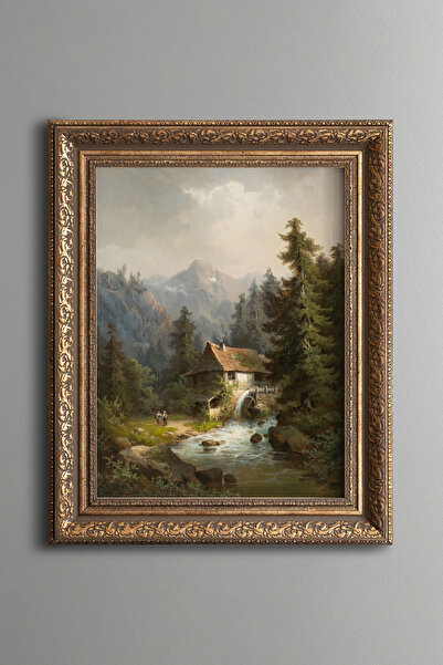 epiqart Water Mill in the Forest - Vintage Patterned Painting - Thick Model