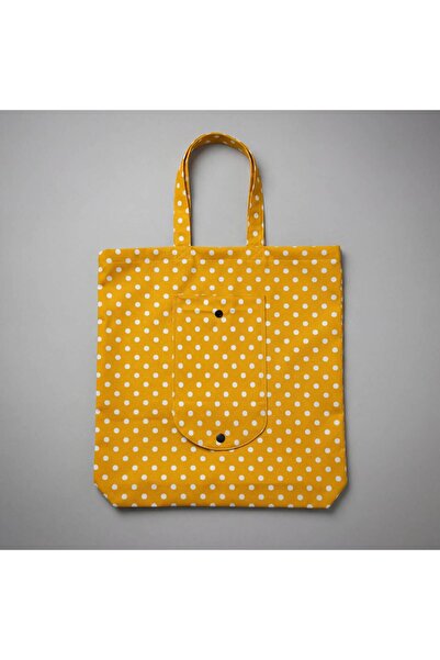 LARESA Home Textıle Sarı Beyaz Noktalı Katlanabilir 41x 44 Plaj Çantası
