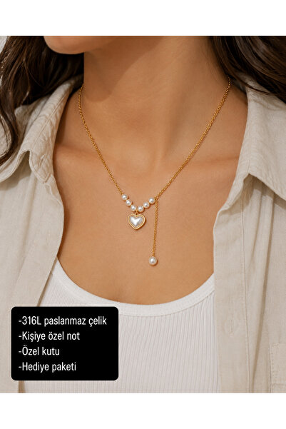 HER ŞEY NOTA www.herseynota.com Aurielle Pearl Heart Necklace 316L Stainless ...