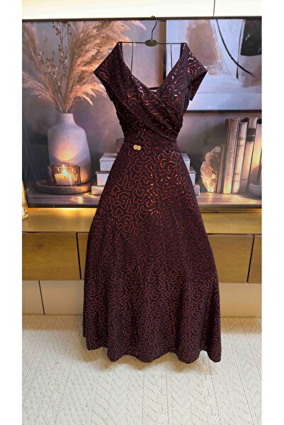 To Be Dark Gray Stretch Sequin Dress with X-Neckline and Short Sleeves.