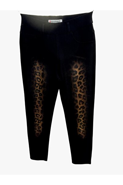ZANESSI Plus Size Elastic Waist Leopard Pattern Detailed Knitted Women's Trou...