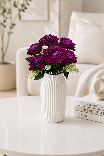 MD Aspiz Flowers Artificial Flower 7-Piece Luxury Purple Velvet Rose Bouquet ...