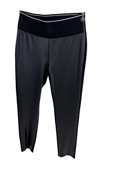 ZANESSI Plus Size Women's Knitted Trousers with Elastic Waist and Leather Detail