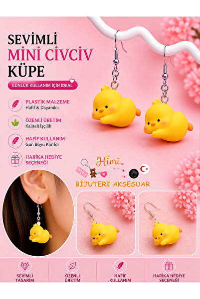 himi bijuteri aksesuar Cheerful Cute Mini Chick Animal Figured Dangle Earring...